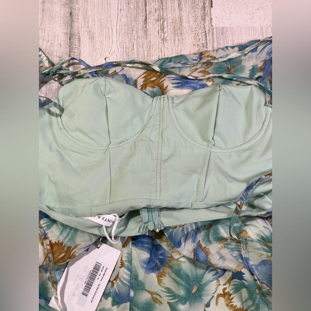 Saints & Secrets MIDI DRESS - CUP BUST SLEEVELESS SLIT IN GREEN FLORAL Sz M - Picture 10 of 11